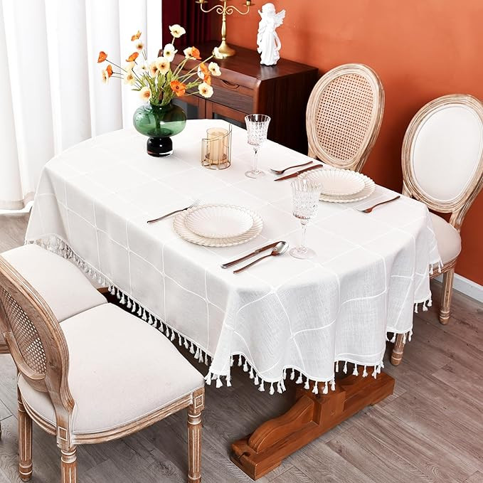 Plaid Farmhouse Tablecloth Checkered Cotton Linen Heavy Weight Table Covers Cloths | Amazon (US)