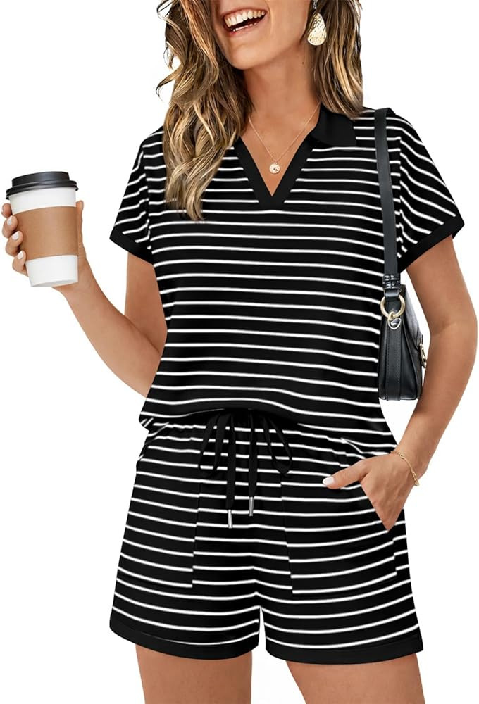 Yousify Womens Lounge Sets Two Piece Sets Summer Polo Shirts and Drawstring Shorts Matching Cloth... | Amazon (US)