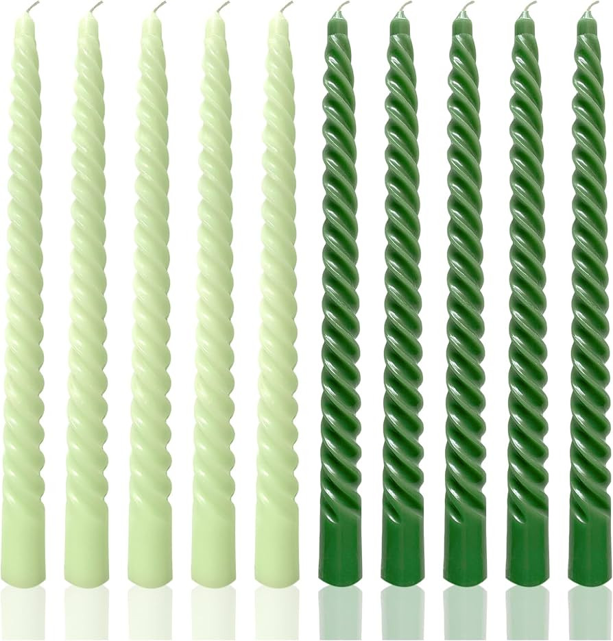 10 Inch 5 Light Green and 5 Forest Green Taper Candle Set Unscented Dripless Spiral Candlesticks ... | Amazon (US)