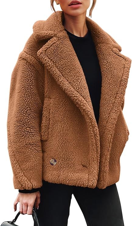 PRETTYGARDEN Womens 2023 Winter Fashion Sherpa Coats Lapel Fleece Jacket Long Sleeve Pockets Faux... | Amazon (US)