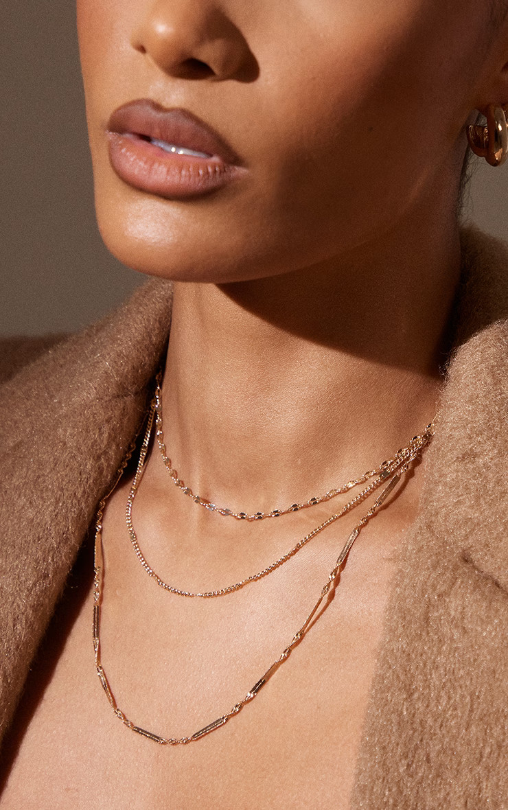 Gold Delicate Textured Chain Layered Necklace | PrettyLittleThing UK