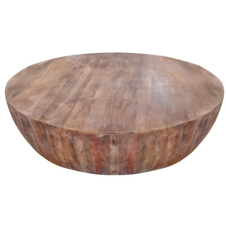 Handcarved Drum Shape Round Top Mango Wood Distressed Wooden Coffee Table, Brown - Walmart.com | Walmart (US)