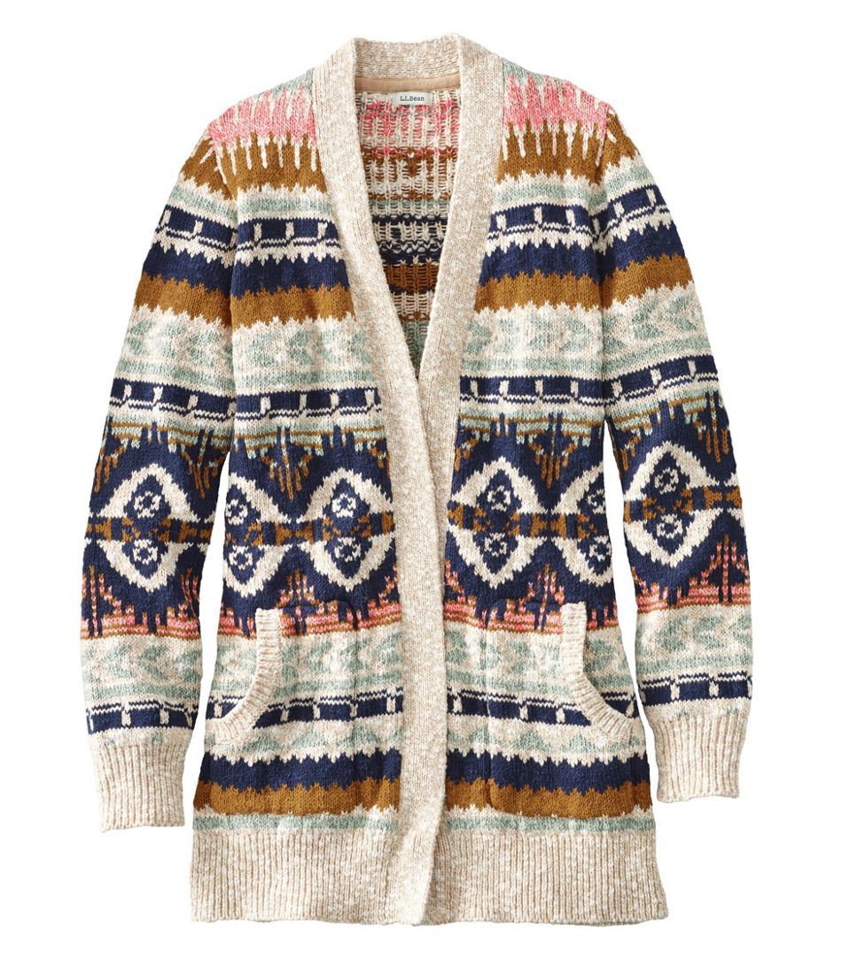Women's Cotton Ragg Sweater, Open Cardigan Fair Isle | L.L. Bean