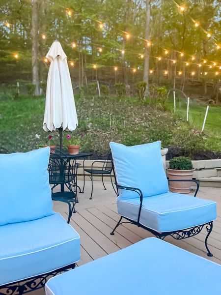 Beautiful and affordable outdoor cushions! #outdoorfurniture #outdoorcushions #patiofurniture #blueandwhite #blueandwhitehome #grandmillennial #grandmillennialhome 

#LTKhome #LTKSeasonal #LTKunder50