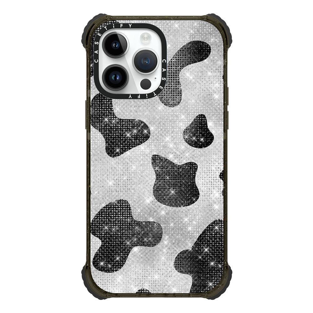 Glamorous Cute Black Silver Sparkly Glitter Sequins Cow Animal Print | Casetify