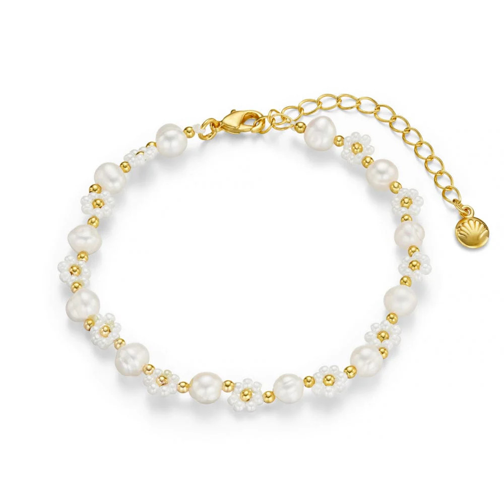 Floral Stationed Pearl Beaded Bracelet | Orelia