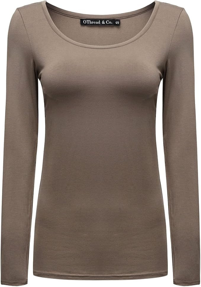 OThread & Co. Women's Long Sleeve T-Shirt Scoop Neck Basic Layer Stretchy Shirts | Amazon (US)