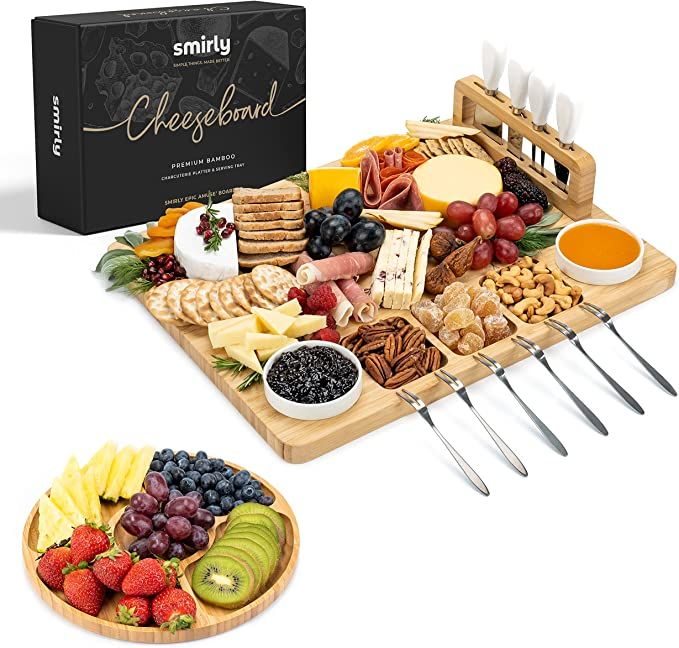 SMIRLY Charcuterie Boards Gift Set: Large Charcuterie Board Set, Bamboo Cheese Board Set - Unique... | Amazon (US)