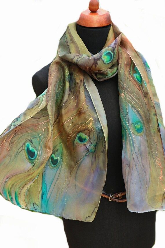 Art wearable peacock hand painted silk scarf. Unique Evening | Etsy | Etsy (US)