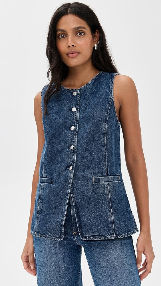 Denim Crewneck Cutaway Vest In Greendale Wash | Shopbop