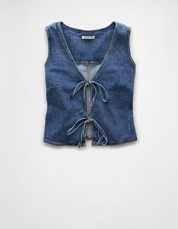 AE Denim Bow Tie Vest | American Eagle Outfitters (US & CA)