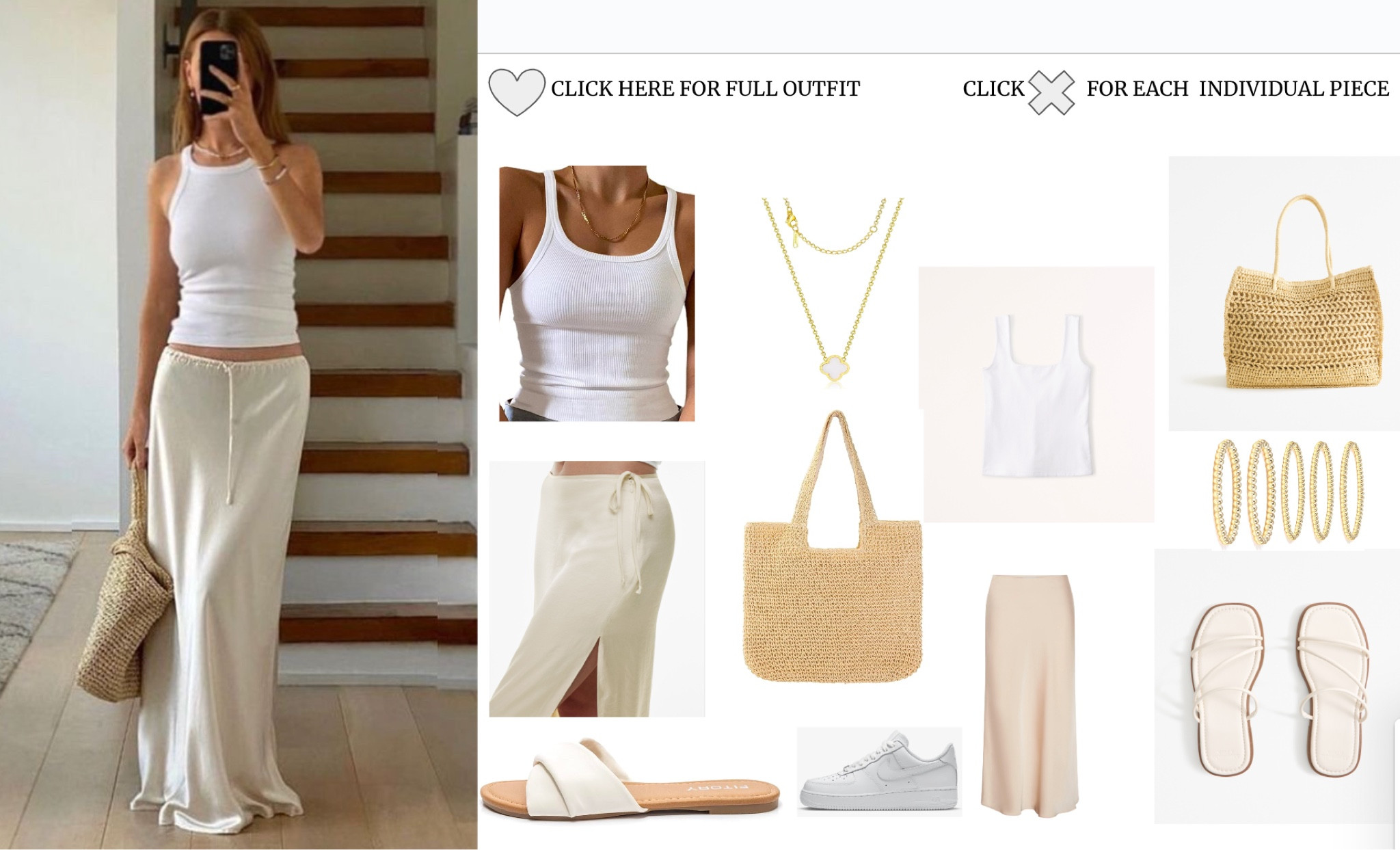 Maxi cream skirt paired with a plain white tank top with a tan bag and sandals! So cute for spring! 

#LTKstyletip #LTKfindsunder100 #LTKSeasonal