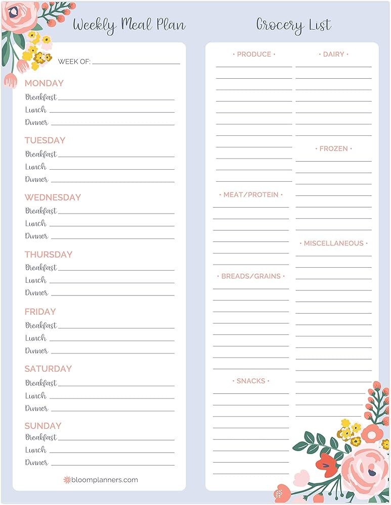 bloom daily planners Weekly Magnetic Meal Planning Pad for Fridge with Tear-Off Grocery Shopping ... | Amazon (US)