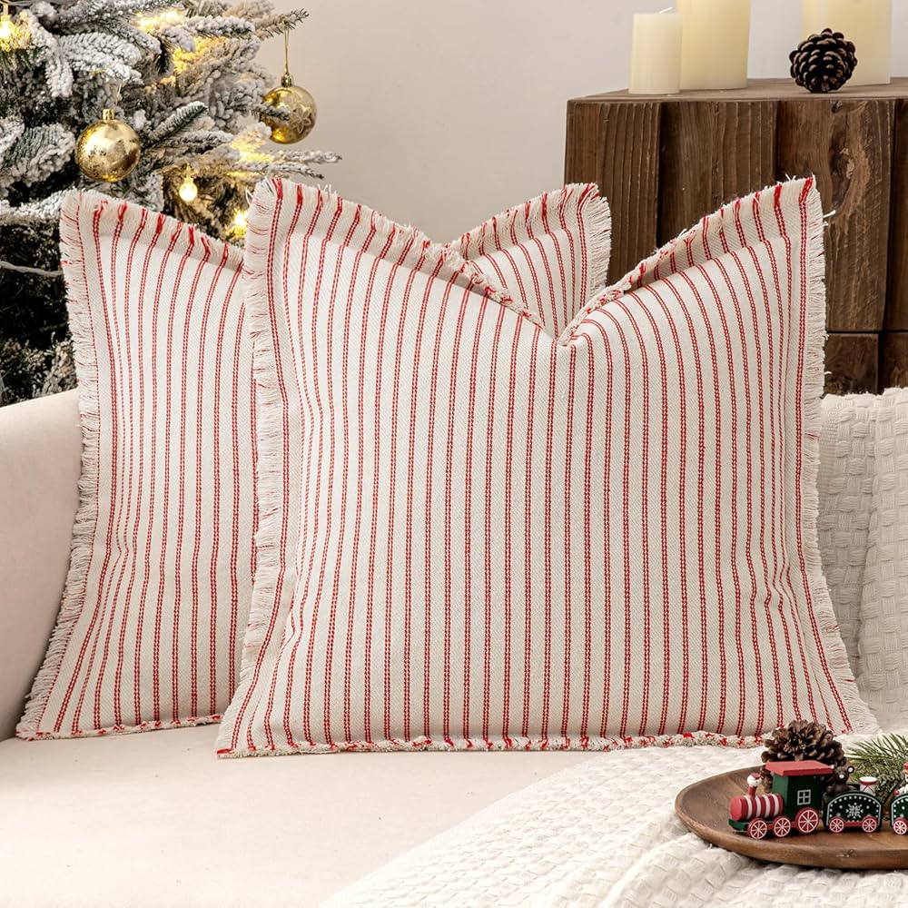MIULEE Pack of 2 Christmas Red Pillow Covers 20x20 Inch Striped Farmhouse Couch Throw Pillow Cove... | Amazon (US)