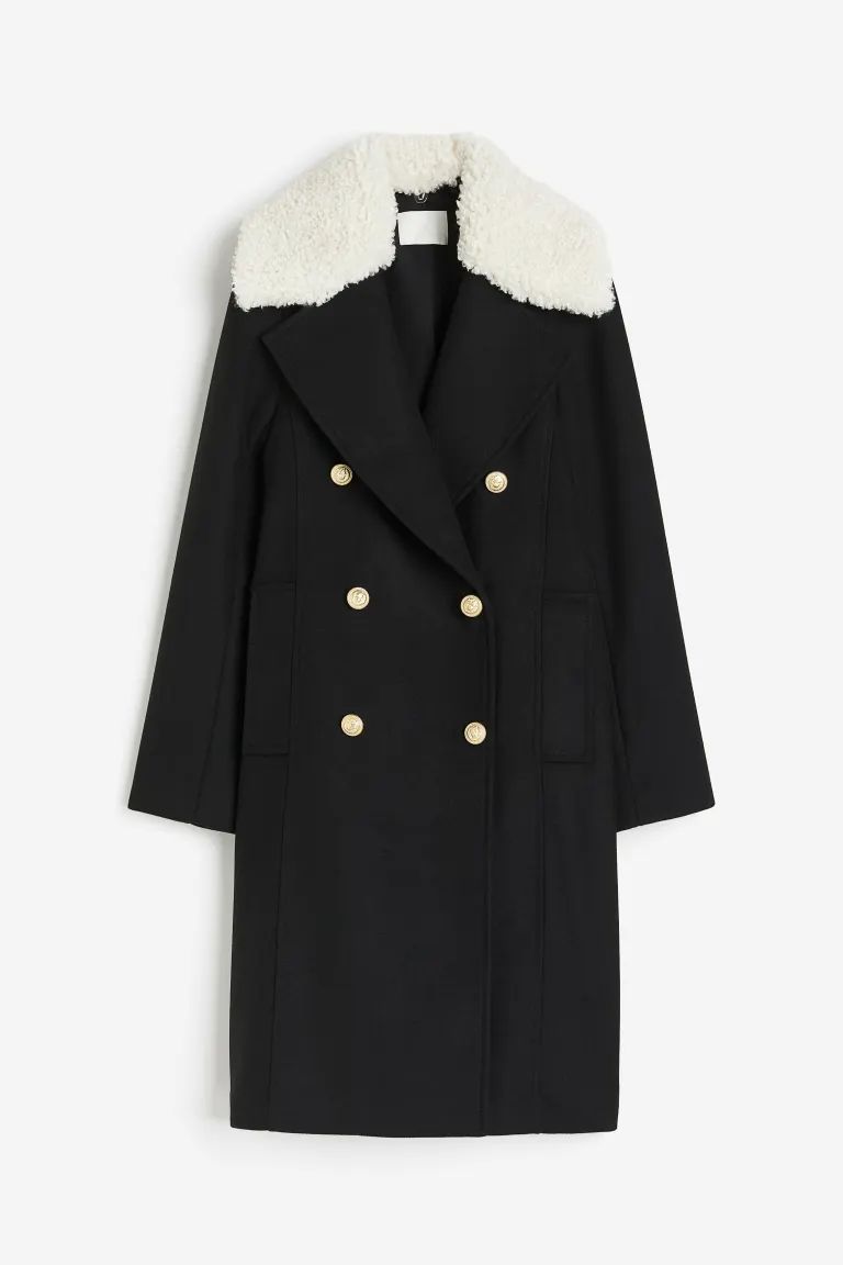 Coat with Detachable Collar - Black - Ladies | H&M US | H&M (US)