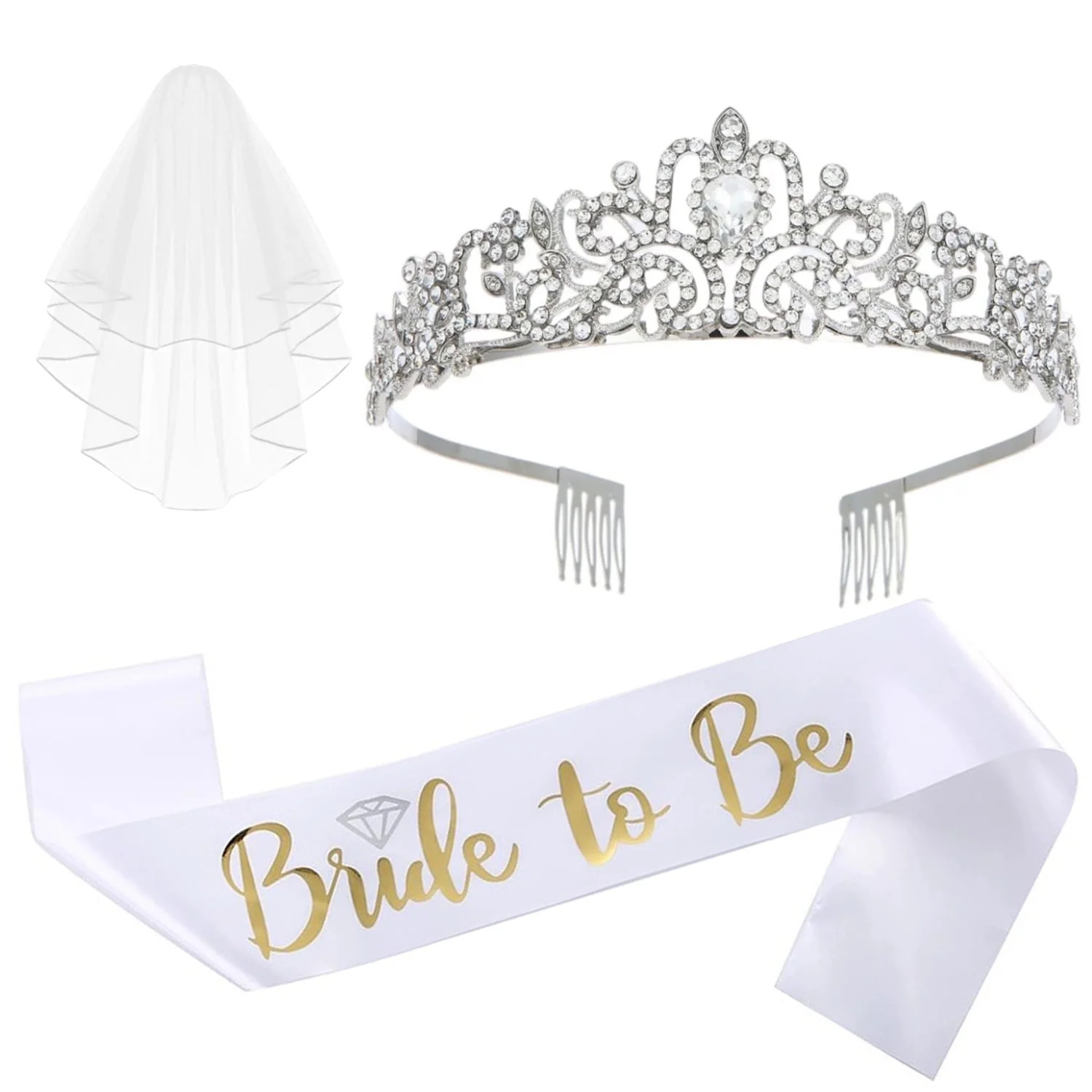 3 Pcs Bachelorette Party Decorations, Bride to Be Sash, Tiara, Crown, Bridal Shower, Bachelorette... | Walmart (US)