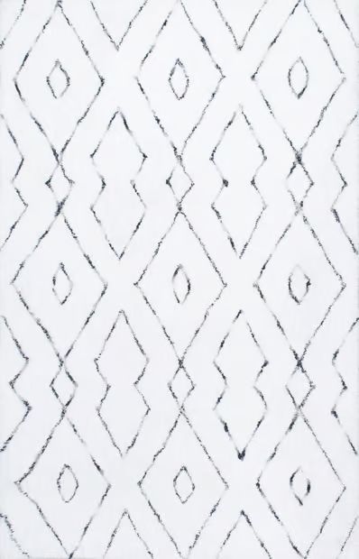 White Double Diamond Lattice Shag 10' x 14' Area Rug | Rugs USA