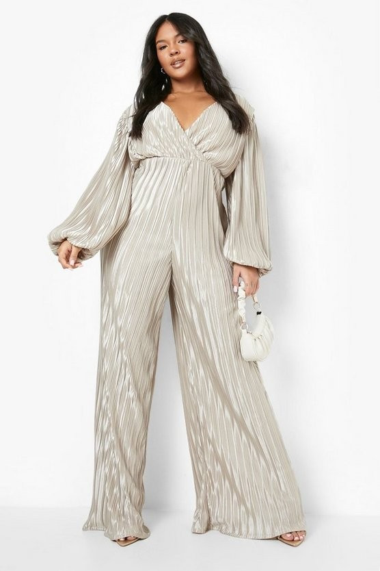 Plus Pleated Plisse Wrap Wide Leg Jumpsuit | Boohoo.com (US & CA)