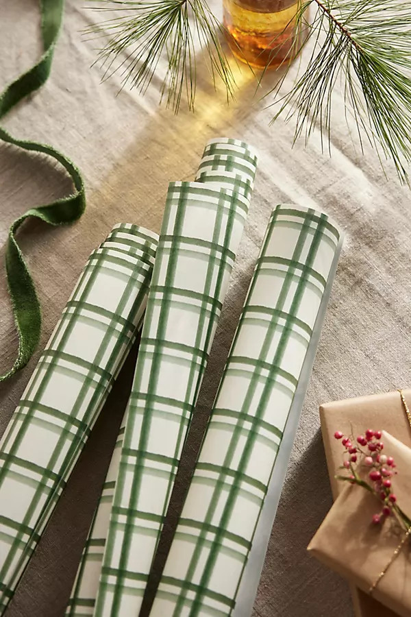 Evergreen Plaid Wrapping Paper, Set of 3 Sheets | Anthropologie (US)