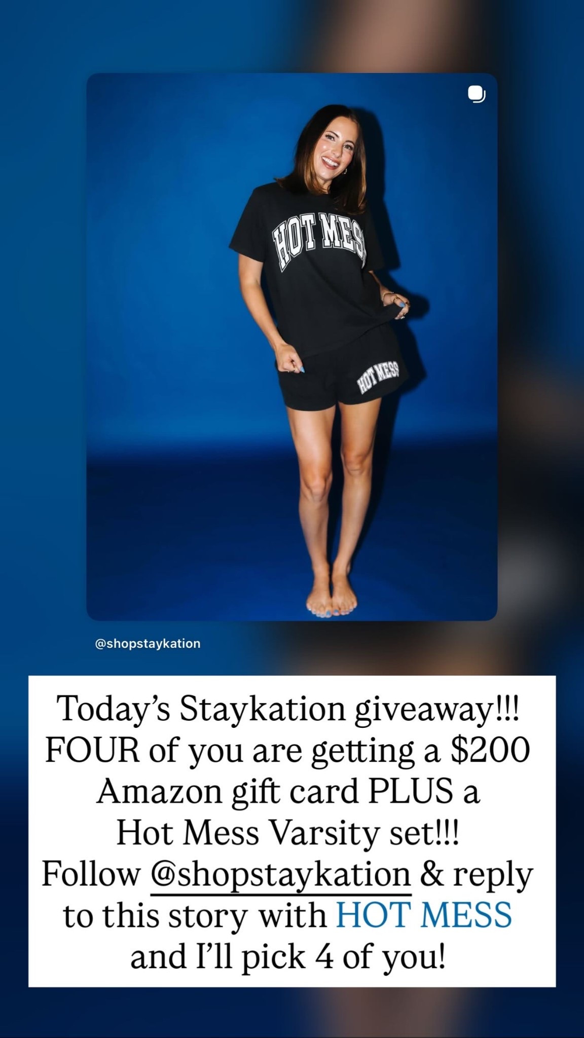 Today’s Staykation giveaway!!!
FOUR of you are getting a $200 Amazon gift card PLUS a 
Hot Mess Varsity set!!!
Follow @shopstaykation & reply to this story with HOT MESS and I’ll pick 4 of you!