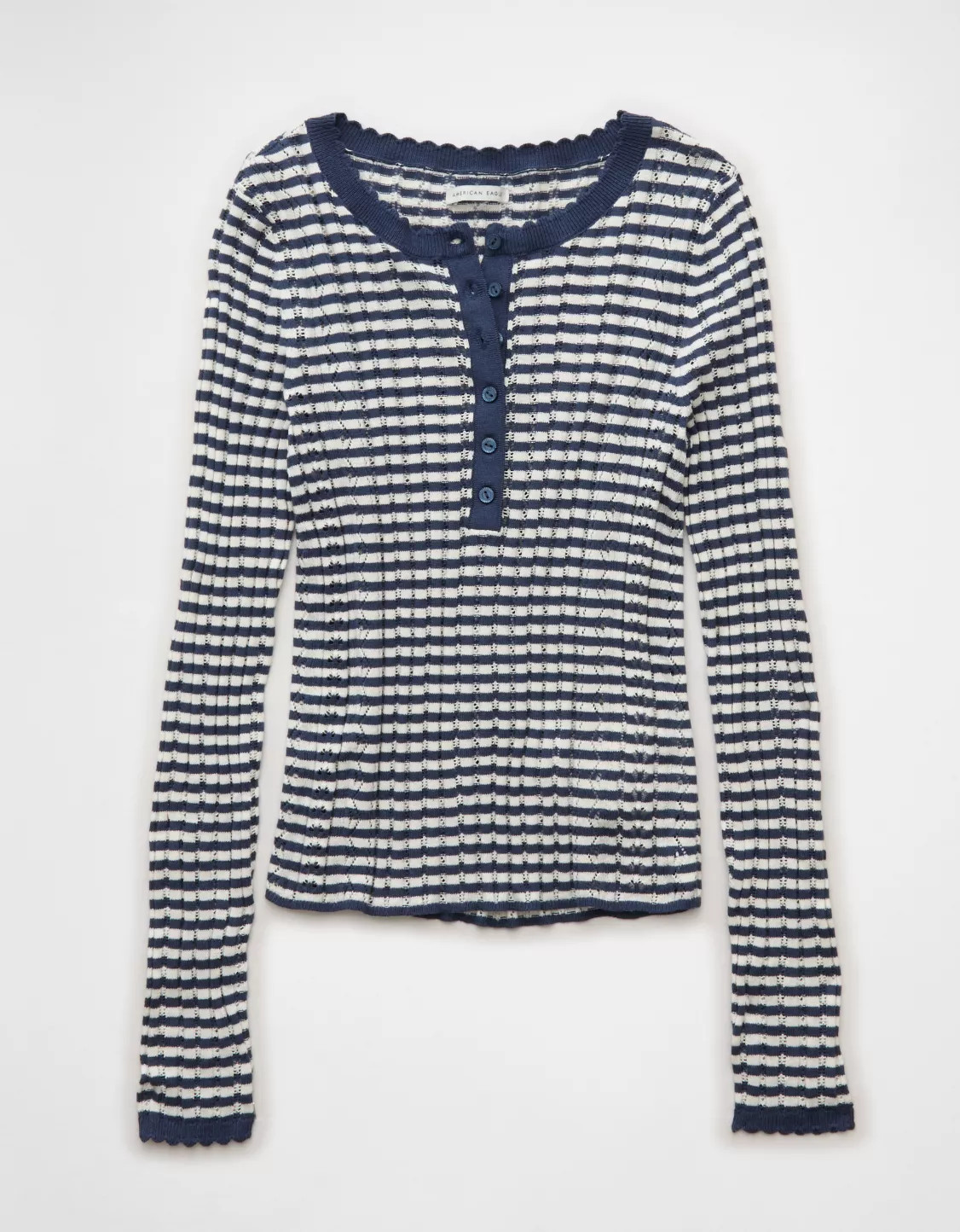 AE Pointelle Henley Sweater Top | American Eagle Outfitters (US & CA)