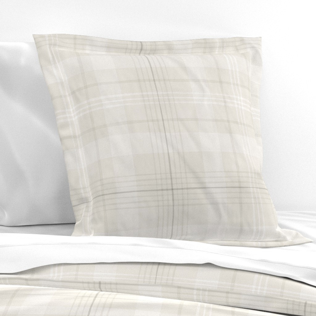 Pillow Sham in Distressed Neutral Beige Block Print Plaid Extra Large Scale for | Spoonflower