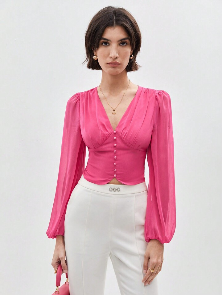 SHEIN BIZwear Vrouwen Diepe V-hals Lantern mouwen Tops | SHEIN