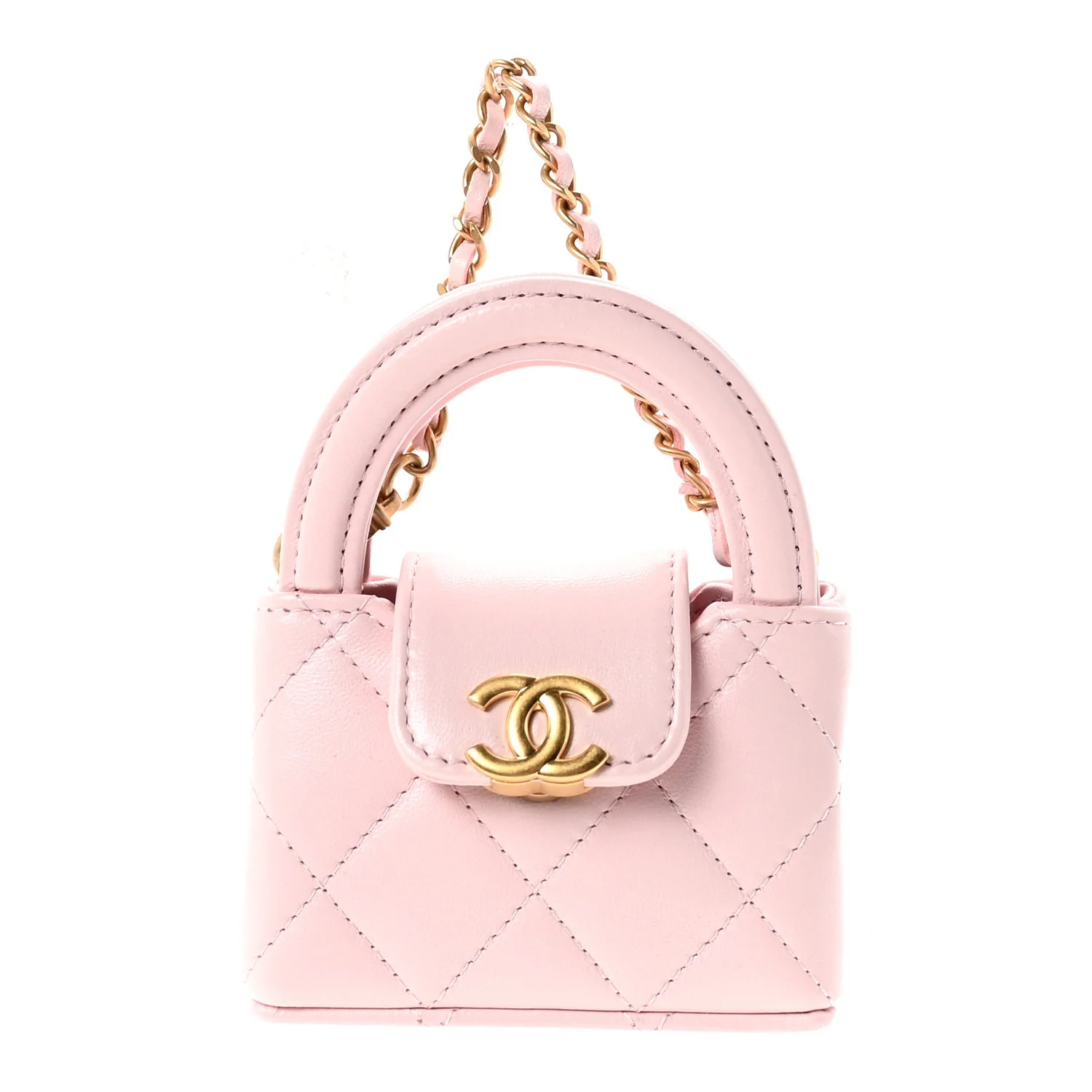 Shiny Lambskin Quilted Mini Kelly Bag Charm Light Pink | FASHIONPHILE (US)