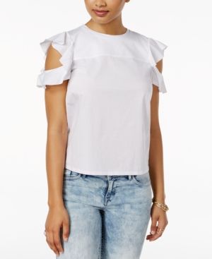 Guess Mina Cotton Ruffled Cold-Shoulder Top | Macys (US)