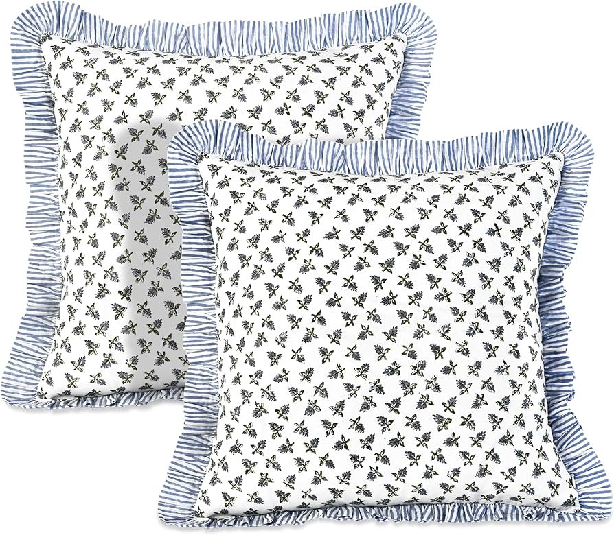 Ridhi Block Print Baby Blossoms Throw Pillow Cover 18" x 18" (Pack of 2) Decorative Cushion Cover... | Amazon (US)