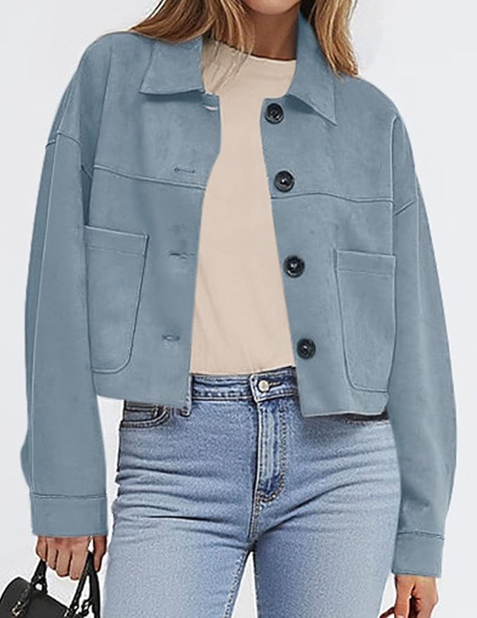 PRETTYGARDEN Women's Faux Suede Cropped Jacket Casual Lightweight Fall Fashion 2026 Winter Coats ... | Amazon (US)
