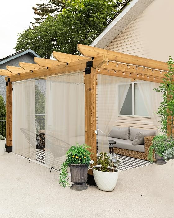 HolidayIdeas All Weather Outdoor Patio Sheer Curtains 6 Pcs Linen Look Rod Pocket Sheer Outdoor C... | Amazon (US)