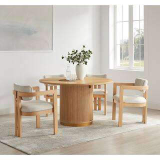 Thorne Natural Modern Rustic Upholstered Dining Arm Chairs (Set of 2) | The Home Depot