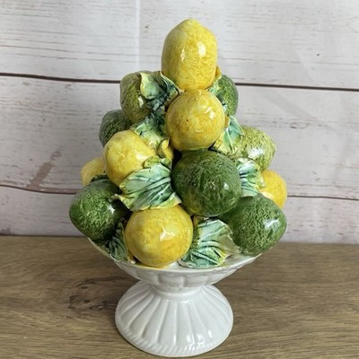 Mid-Century Italian Majolica Lemon & Lime Topiary Basket Centerpiece Vintage | eBay | eBay US