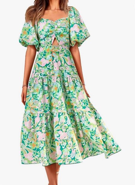 Loving all of the detail on this dress! The cutout, the scalloped neck, the sleeve puff. And the price! Great summer dress from Amazon! Vacation look, summer style!

#LTKFindsUnder50