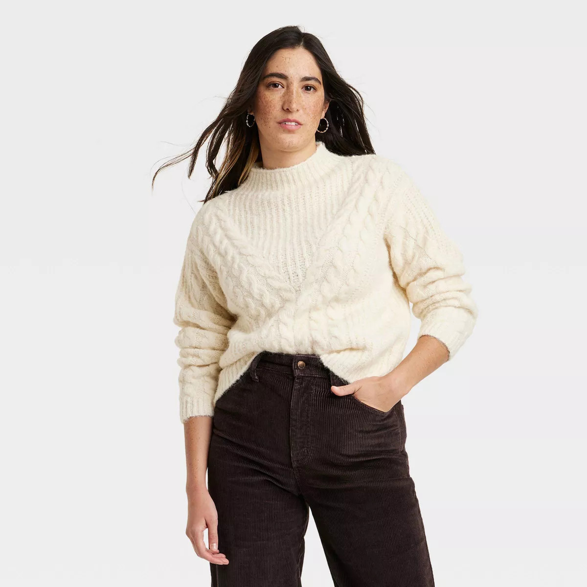 Women's Cable Mock Turtleneck Pullover Sweater - Universal Thread™ | Target