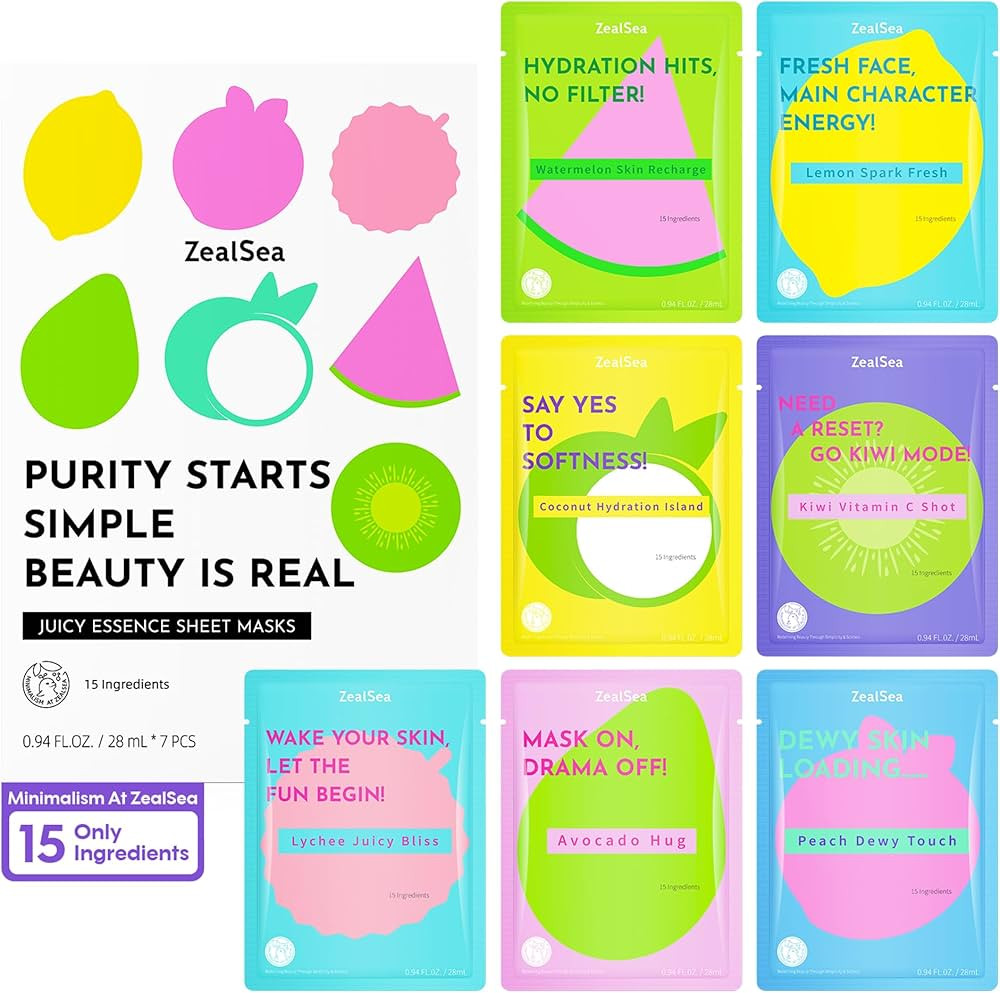 ZealSea Clean Beauty Face Masks Skincare, Minimalism 15 Ingredients Sheet Mask, Deep Hydration Fa... | Amazon (US)