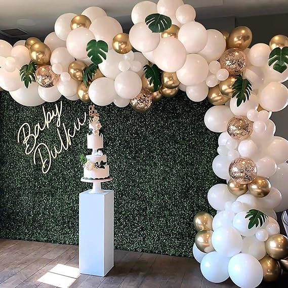 Balloon Garland Arch Kit, White Gold Confetti Balloons 101 PCS, Artificial Palm Leaves 6 PCS, Bal... | Amazon (US)