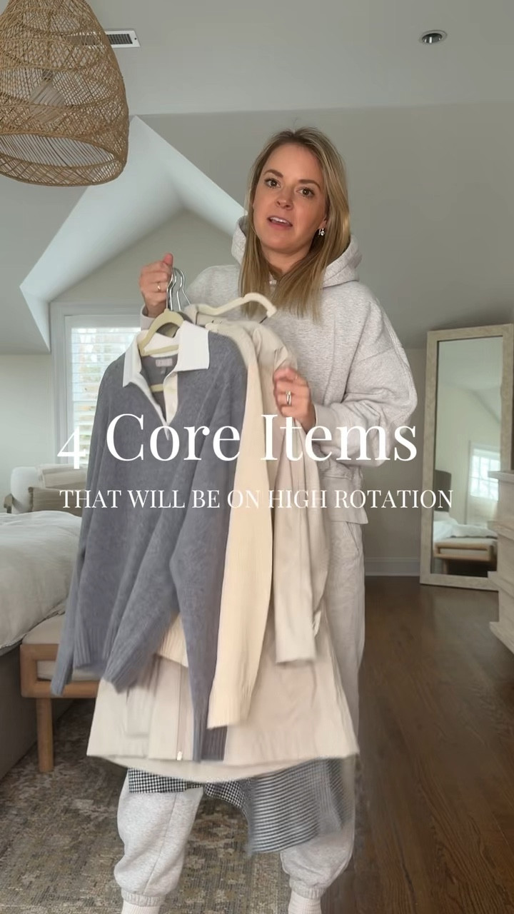 Core items that will be on heavy rotation this spring & summer 
-small hoodie & sweatpants 
•Look 1 - medium beach sweater // 26R jeans, tts, Im 5’5 (use code STYLEDSNAPSHOTS for 15% off) // I’m a true 7.5 and went size 8 in jelly flats (whole sizes only) 
•Look 2 - size small grey polo // 26R jeans, tts, Im 5’5 (use code STYLEDSNAPSHOTS for 15% off) // I’m a true 7.5 and went size 8 in jelly flats (whole sizes only) 
•Look 3 - small tank // XS skirt // sandals tts 
•Look 4 - XS jacket // small tee // small leggings // sneakers tts 