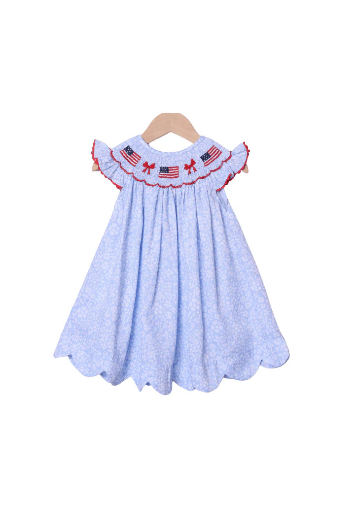 Smocked Flag and Blue Floral Dress | The Smocked Flamingo