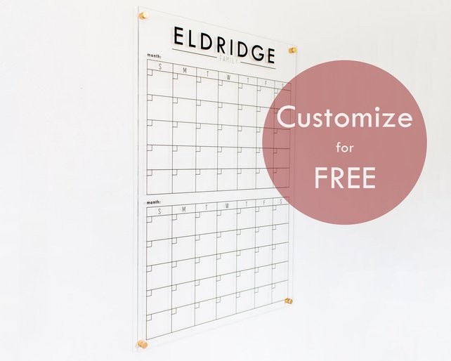 Large Acrylic Double Month Calendar, 26x38 Dry Erase Family Name Wall Calendar - two month calendar, | Etsy (US)