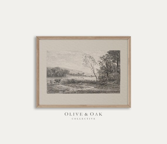 Neutral Landscape Sketch / Vintage Farmhouse Decor Drawing | Etsy | Etsy (US)