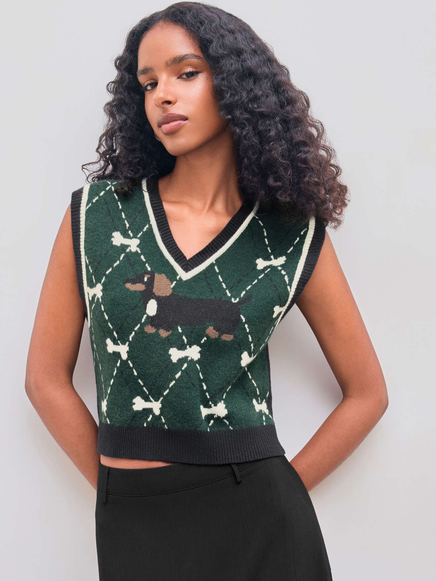 Knit Fabric Puppy Argyle Knit Vest For School Daily Casual Coffee Shop | Cider