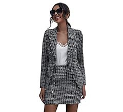 SweatyRocks Women's Business Suit 2 Pieces Tweed Blazer Jacket Coat and Skirt Set | Amazon (US)