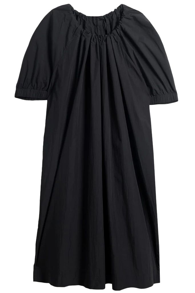 Ruched Sleeve Tie Dress in Black | Hampden Clothing