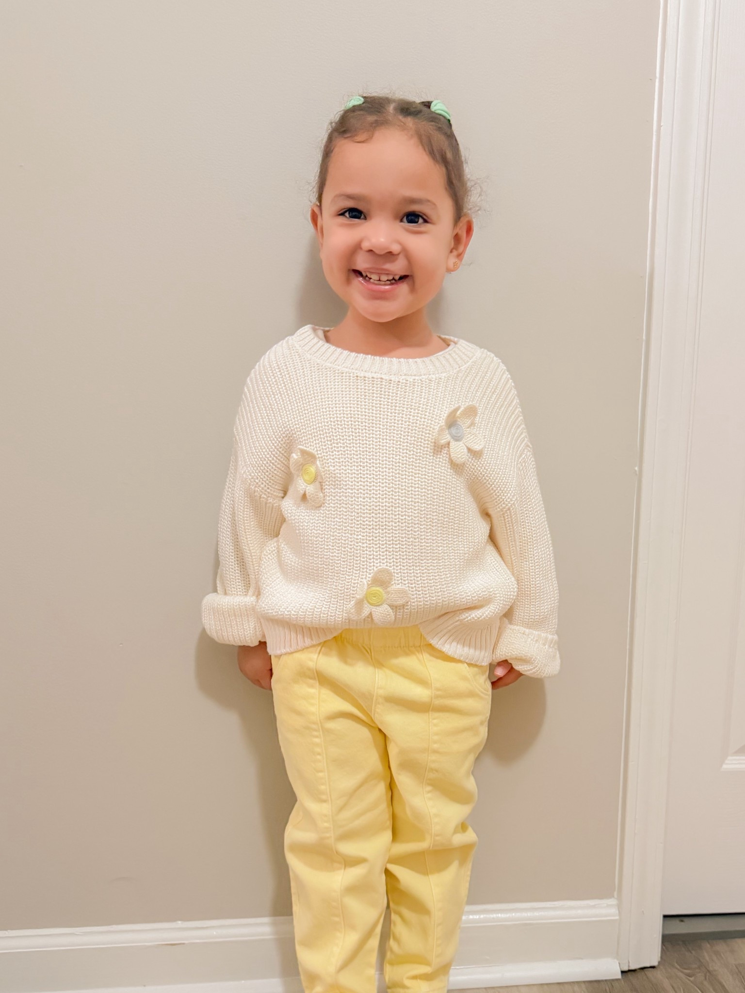 Sweet + cozy with a pop of sunshine ☀️✨ This little outfit is giving all the spring vibes 🌼 The soft knit sweater with the cutest flower details paired with comfy yellow pants = the perfect everyday look for your little girl. 

#targetfind #targetootd #toddler #girlmom 

#LTKKids #LTKootd #LTKmomlife