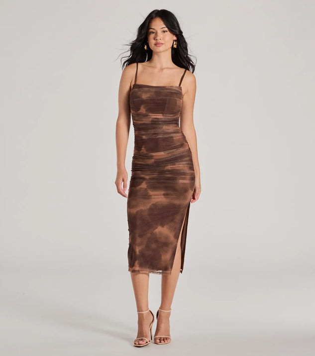Artsy Charm Corset Abstract Bodycon Midi Dress | Windsor Stores