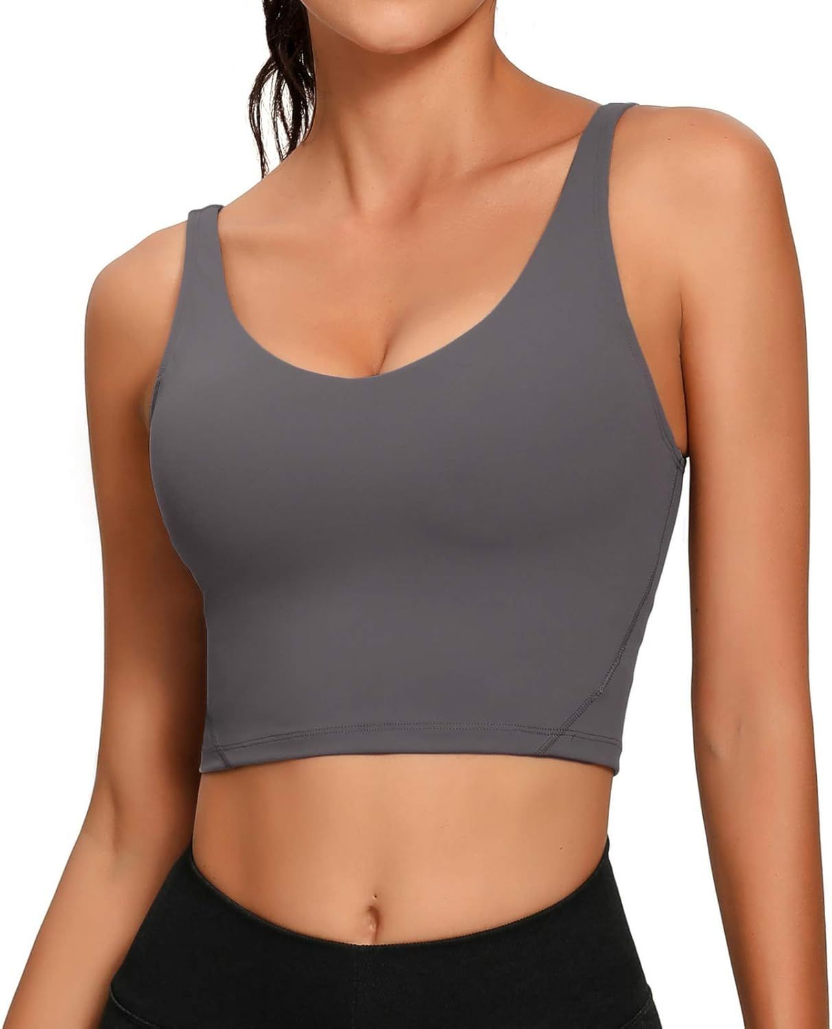 Lemedy Women Sports Bra Longline Crop Tank Top Padded Workout Running Yoga | Amazon (US)