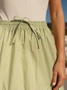 SHEIN Tie Waist Ruffle Hem Solid Skirt | SHEIN