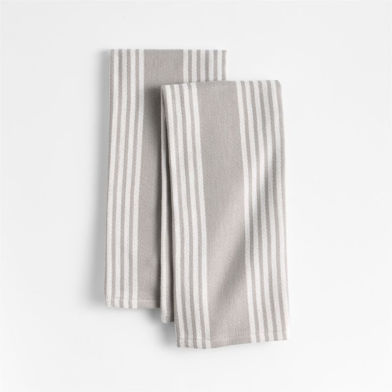 Cuisine Grey with White Stripe Organic Cotton Kitchen Towels, Set of 2 + Reviews | Crate & Barrel | Crate & Barrel